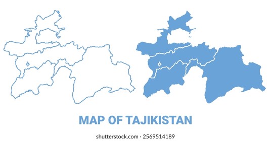 Tajikistan Blue map flat regions border outline vector illustration