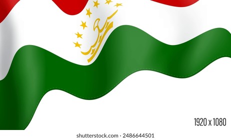 Tajikistan country flag realistic independence day background. Tajikistan commonwealth banner in motion waving, fluttering in wind. Festive patriotic HD format template for independence day