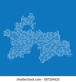 Tajikistan country map made from binary code numbers.
