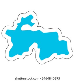 Tajikistan country silhouette. High detailed map. Solid blue vector sticker with white contour isolated on white background.