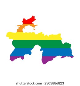 Tajikistan country silhouette. Country map silhouette in rainbow colors of LGBT flag.