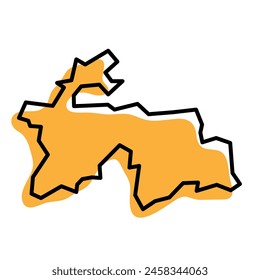 Tajikistan country simplified map. Orange silhouette with thick black sharp contour outline isolated on white background. Simple vector icon