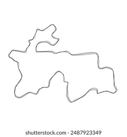 Tajikistan country simplified map.Thin triple pencil sketch outline isolated on white background. Simple vector icon