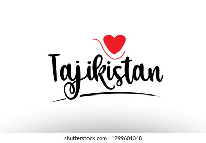 Tajikistan country text with red love heart suitable for a logo icon or typography design