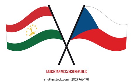 Tajikistan and Czech Republic Flags Crossed And Waving Flat Style. Official Proportion. Correct Colors.