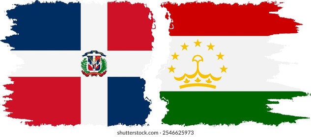 Tajikistan and Dominican Republic grunge flags connection, vector