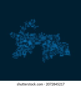 Tajikistan dotted glowing map. Shape of the country with blue bright bulbs. Vector illustration.