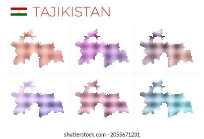 Tajikistan dotted map set. Map of Tajikistan in dotted style. Borders of the country filled with beautiful smooth gradient circles. Stylish vector illustration.