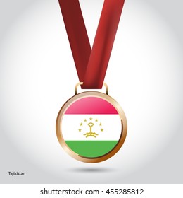 Tajikistan Flag in Bronze Medal. Vector Illustration. RIO Olympic Game Bronze Medal. Vector Illustration