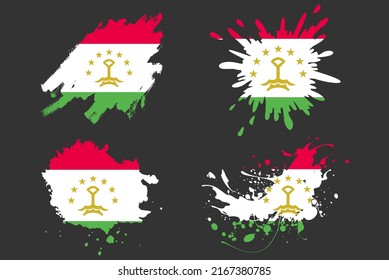 Tajikistan flag brush splash vector set, country logo asset, paint grunge illustration concept, Tajikistan flag brush stroke grunge effect, water splash mask, creative country flag logo idea