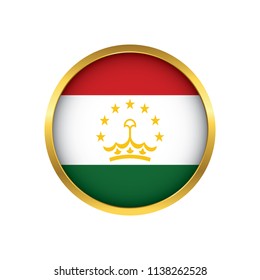 Tajikistan flag button, Golden on a white background,flag of Tajikistan Round badge or icon isolated. Vector illustration.
