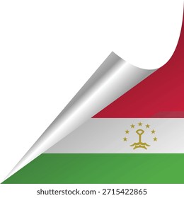 Bandera de Tayikistán con un efecto de rizo, mostrando colores vibrantes y símbolos nacionales.