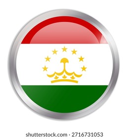 Bandera de Tayikistán - Botón de círculo brillante en marco de metal muestra una colorida bandera de una identidad cultural y patrimonio del país. La esencia del orgullo y la unidad nacional.