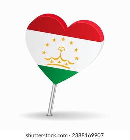Tajikistan flag heart-shaped map pointer layout. Vector illustration.