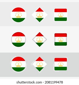 Tajikistan flag icons set, vector flag of Tajikistan. Three versions of icon.