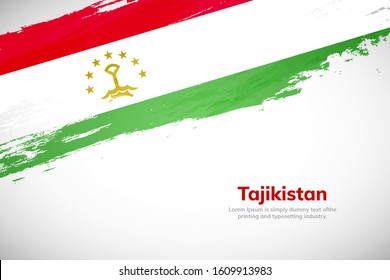 Tajikistan flag made in brush stroke background. National day of Tajikistan. Creative Tajikistan national country flag icon. Abstract painted grunge style brush flag background.