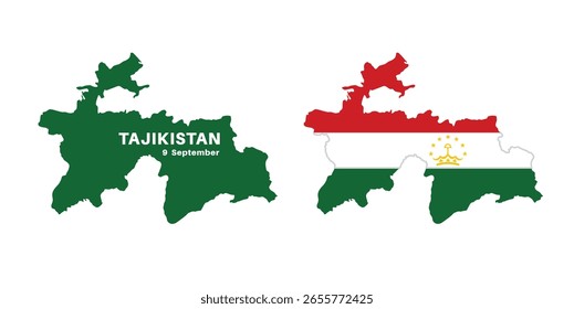  tajikistan flag and map set. tajikistan flag in official colors and proportions., map