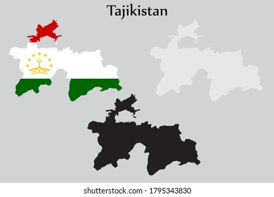 Tadschikistan Flagge und Karte formen schwarz-graue Farbe. EPS.file.