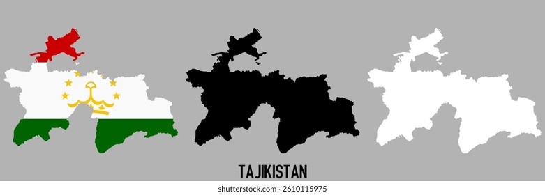 Tajikistan flag and map shape black and gray color.