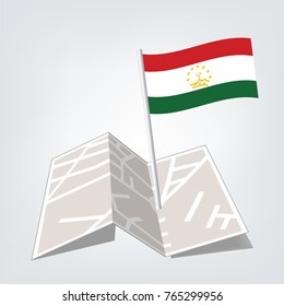 Tajikistan Flag with Metal Pole. Vector illustration,map and check in