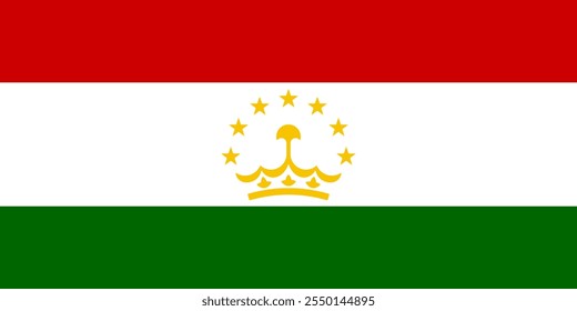 Tajikistan flag in official colors, dimensions and aspect ratio. Vector flag symbolizing national pride, identity, heritage, patriotism and authority