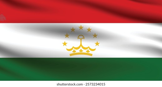 Tajikistan flag official colors and proportion digital vector illustration. Pleated flag.