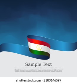 Tajikistan flag on blue white background. Cover for tajik business booklet. Wavy ribbon with the tajikistan flag. Vector banner design, national poster. State patriotic, flyer, brochure