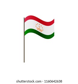 Tajikistan flag on the flagpole. Official colors and proportion correctly. Waving of Tajikistan flag on flagpole, vector illustration isolate