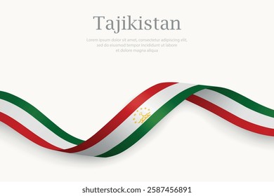 Tajikistan flag on Waving ribbon. Template for independence day