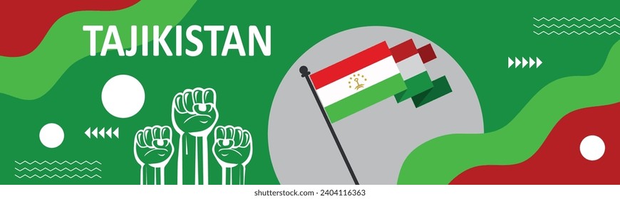 Tajikistan Flag with raised fists. National day banner design, Happy holiday. Independence and freedom day.Poster, banner, template vector design..eps