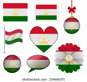 Tajikistan flag set of 8 items vector