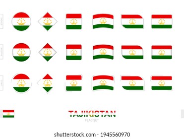Tajikistan flag set, simple flags of Tajikistan with three different effects. Vector illustration.
