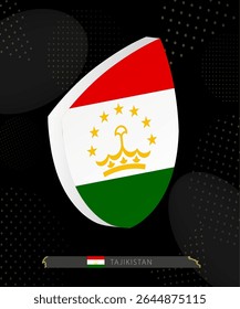 Tajikistan Flag Shield icon in 3D on Dark Modern Abstract Rugby Background. Perfect for sports events, heritage themes, national celebrations, and patriotic designs.