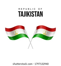 Tajikistan flag state symbol isolated on background national banner. Greeting card National Independence Day of the Republic of Tajikistan. Illustration banner with realistic state flag.