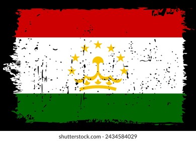 Tajikistan flag - vector flag with stylish scratch effect and black grunge frame.