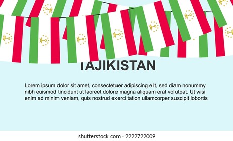 Tajikistan flags hanging on a rope, celebration and greeting concept, many Tajikistan flags with text space, banner and poster idea, decoration material, independence day