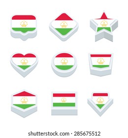 Tajikistan flags icons and button set nine styles