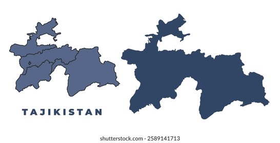 Tajikistan flat and outline vector map set