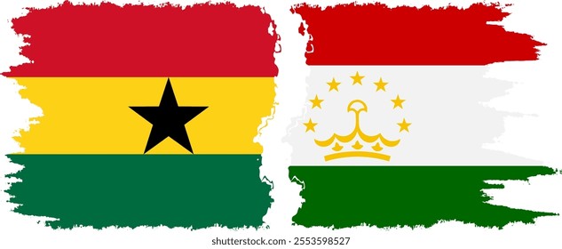 Tajikistan and Ghana grunge flags connection, vector