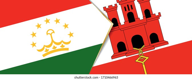 Tajikistan and Gibraltar flags, two vector flags symbol of relationship or confrontation.