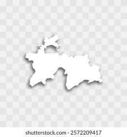 Tajikistan high detailed vector representation of country silhouette. White color on transparent background with dropped shadow. For educational, decorative, or informational use.