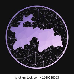 Tajikistan icon. Vector polygonal map of the country. Tajikistan icon in geometric style. The country map with purple low poly gradient on dark background.