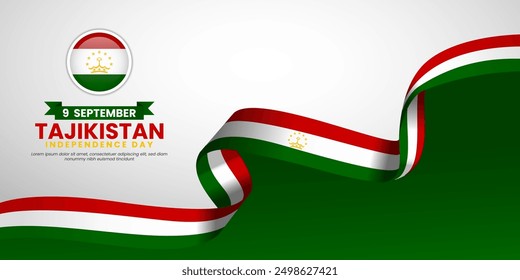 Tajikistan Independence Day Celebration Design with waving ribbon flag