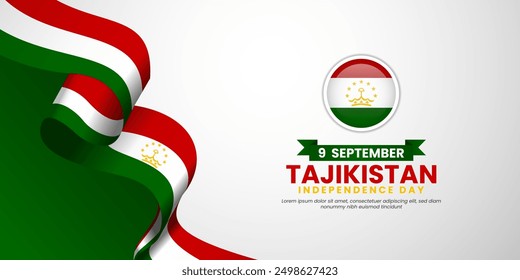 Tajikistan Independence Day Celebration Design with waving ribbon flag