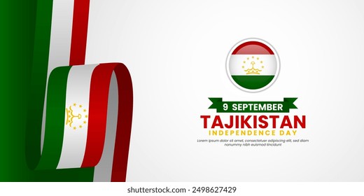 Tajikistan Independence Day Celebration Design with waving ribbon flag