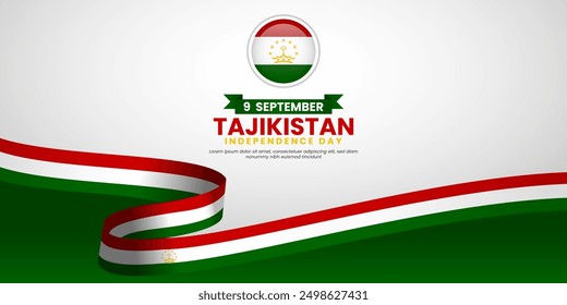 Tajikistan Independence Day Celebration Design with waving ribbon flag