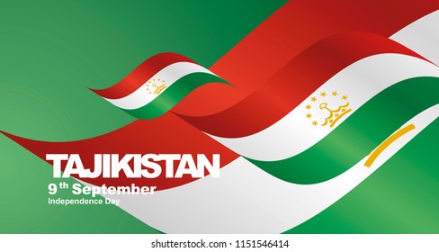 Tajikistan Independence Day flag ribbon landscape background