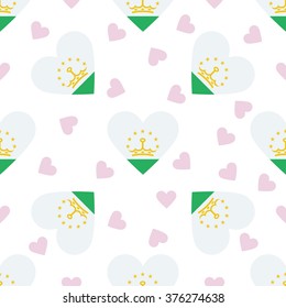 Tajikistan independence day seamless pattern. Patriotic country flag background. Tajikistan flag in the shape of heart. Vector seamless pattern.