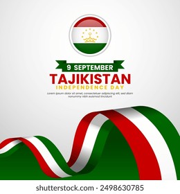 Tajikistan Independence Day social media feed template with waving ribbon flag