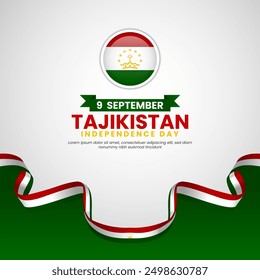 Tajikistan Independence Day social media feed template with waving ribbon flag